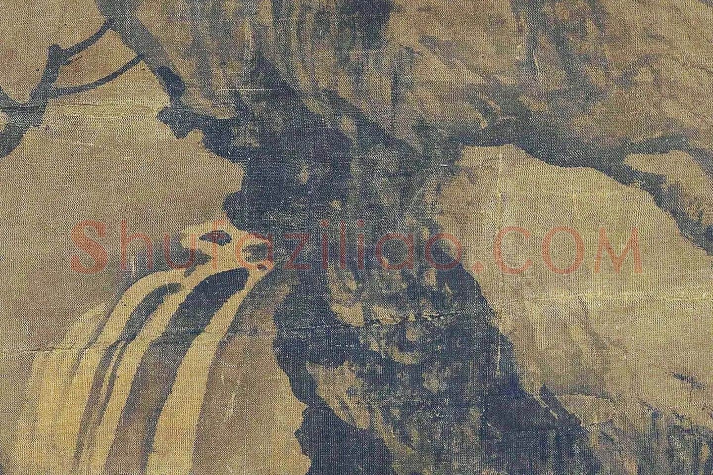 张舜咨山水画《古木飞泉图》高清大图局部 (2)
