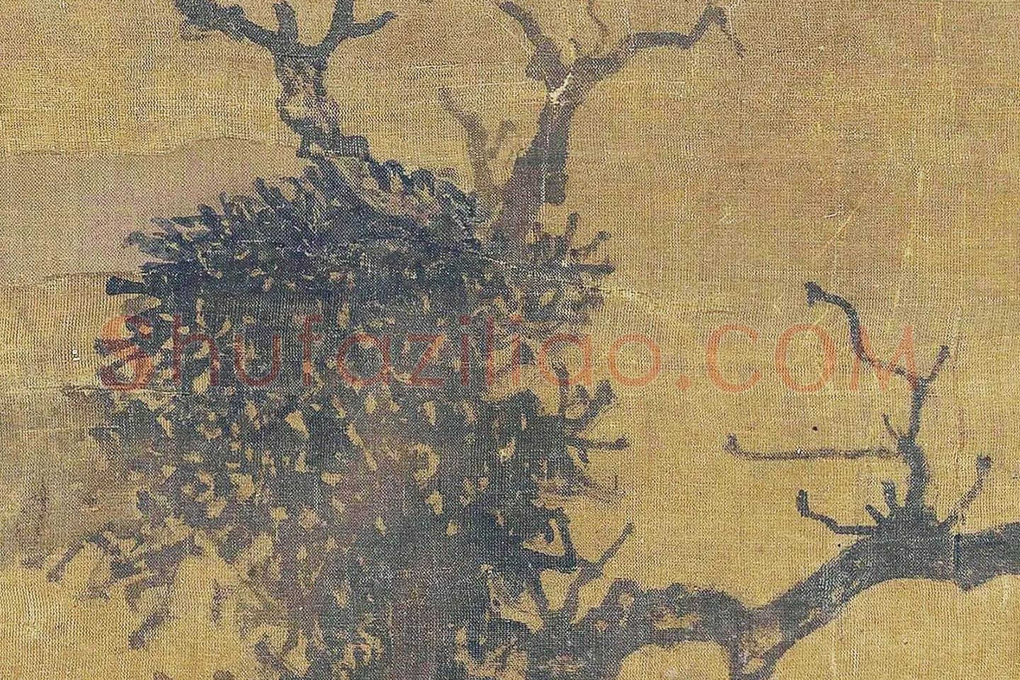 张舜咨山水画《古木飞泉图》高清大图局部 (6)