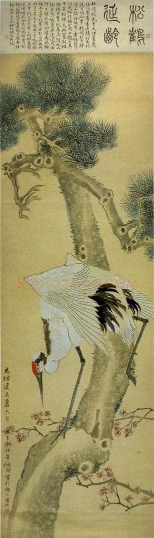 清代 任颐 《松鹤延龄》 书画作品