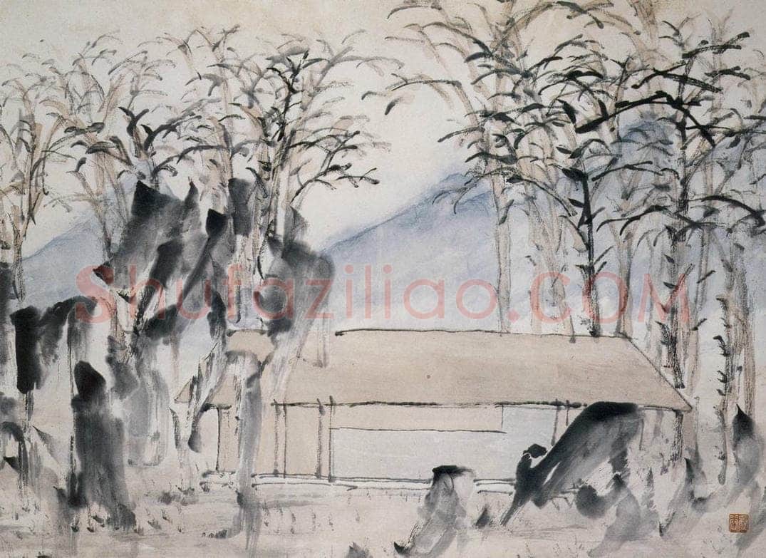 清 虚谷 《山水册·林舍初曙》 书画作品