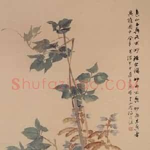 清代 任颐《豆架双鸡图》国画花鸟作品图片赏析