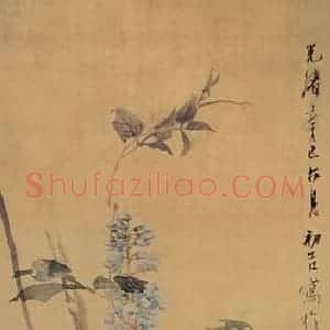 清代 任颐《紫藤双鸡图》国画花鸟作品图片赏析