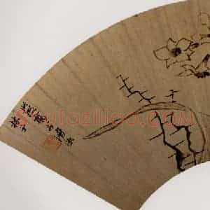 1630年 陈洪绶《水仙湖石图扇》国画花鸟写意作品图片赏析