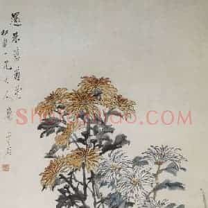 清代 虚谷《菊花图轴》国画花鸟写意作品图片赏析