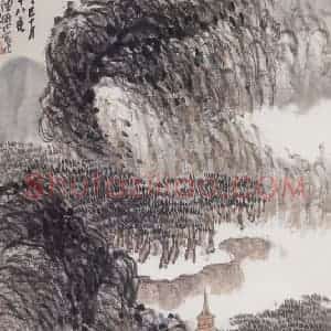 1917年 陈师曾《深山古寺》国画山水写意作品图片赏析