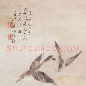1911年 高奇峰《双鸟图》国画花鸟作品图片赏析