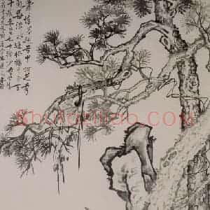 清代 李鳝《松鹤图》国画花鸟作品图片赏析