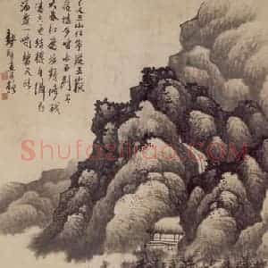 明代末 龚贤《云山结楼图》国画山水作品图片赏析