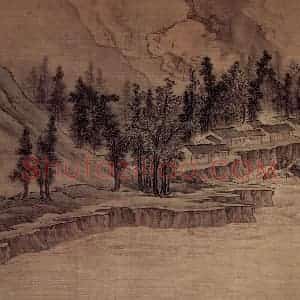 明末清初 邹喆《崖溪村郭图》国画山水作品图片赏析