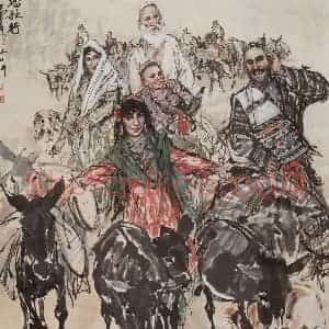 1985年 黄胄《踏歌行》国画综合作品图片赏析