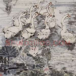 1984年 黄胄《群鹅》国画综合作品图片赏析