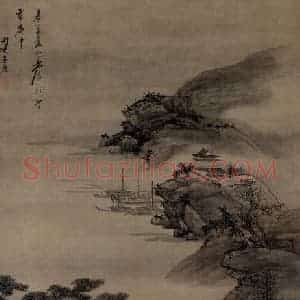 清代 吴宏《江楼访友图轴》国画山水作品图片赏析