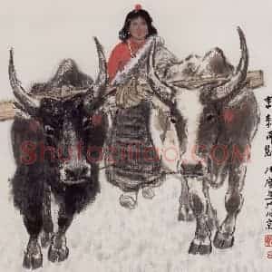 现代 张广《耕耘而归》国画综合作品图片赏析
