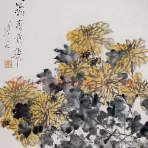 清代 虚谷《杂画册·丛菊暗香》国画花鸟作品图片赏析
