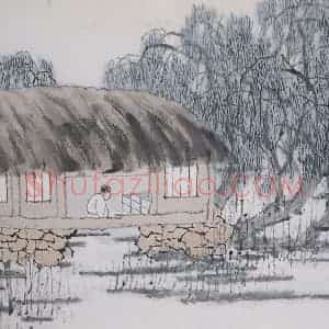 清代 虚谷《山水册·柳屋著书》国画山水作品图片赏析