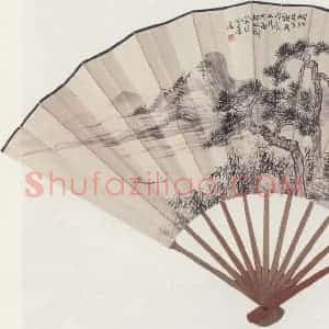 1928年 胡佩衡《松溪泛艇图》国画山水作品图片赏析