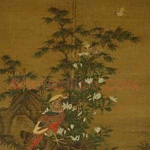 王渊《花竹锦鸡图》国画作品高清图片赏析
