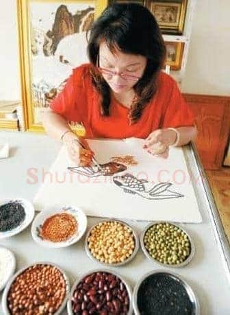五谷杂粮作画：能看也能吃(图)