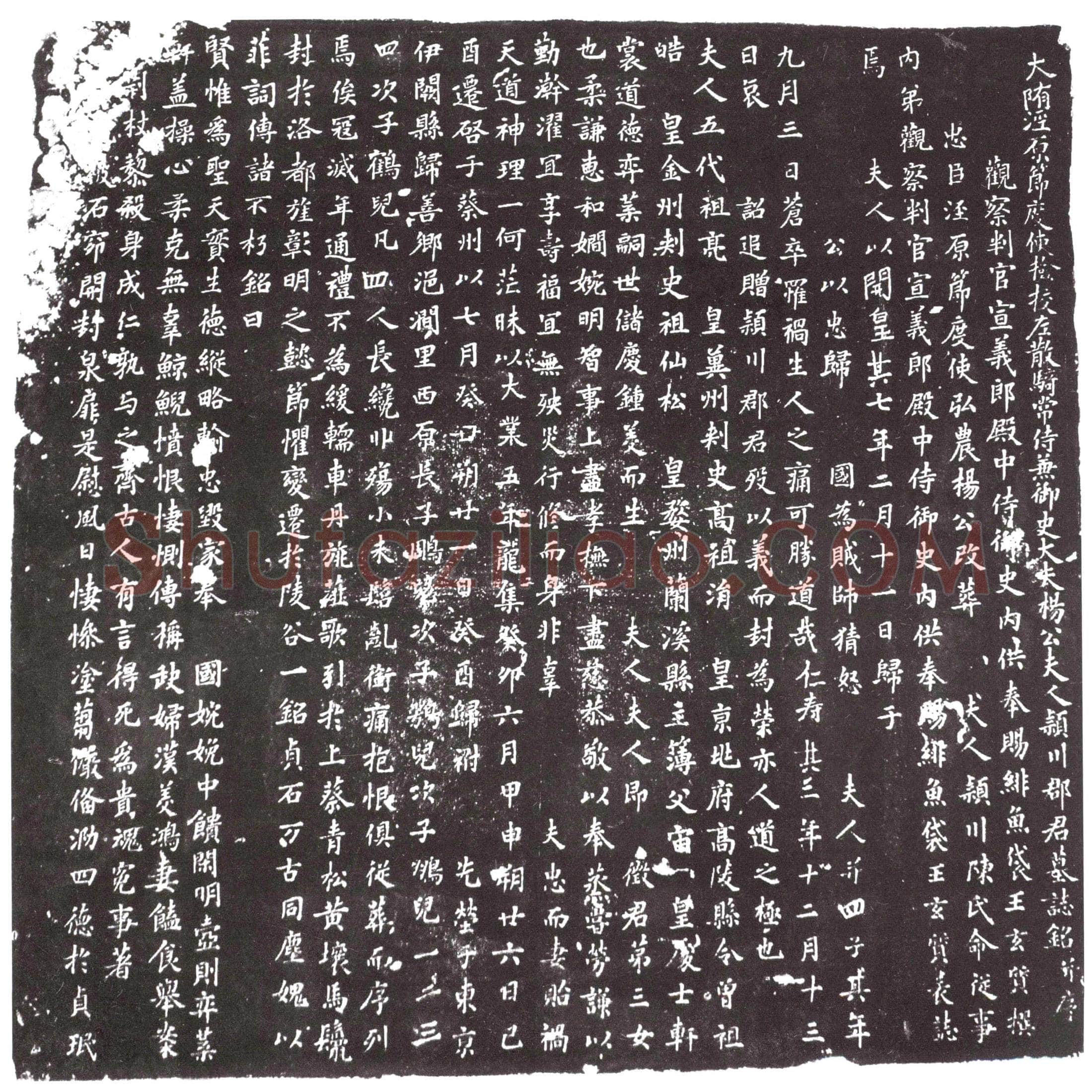 隋墓誌(大隋泾原节度使检校左散骑常侍兼御史大夫杨公夫人颖川郡君墓誌铭)