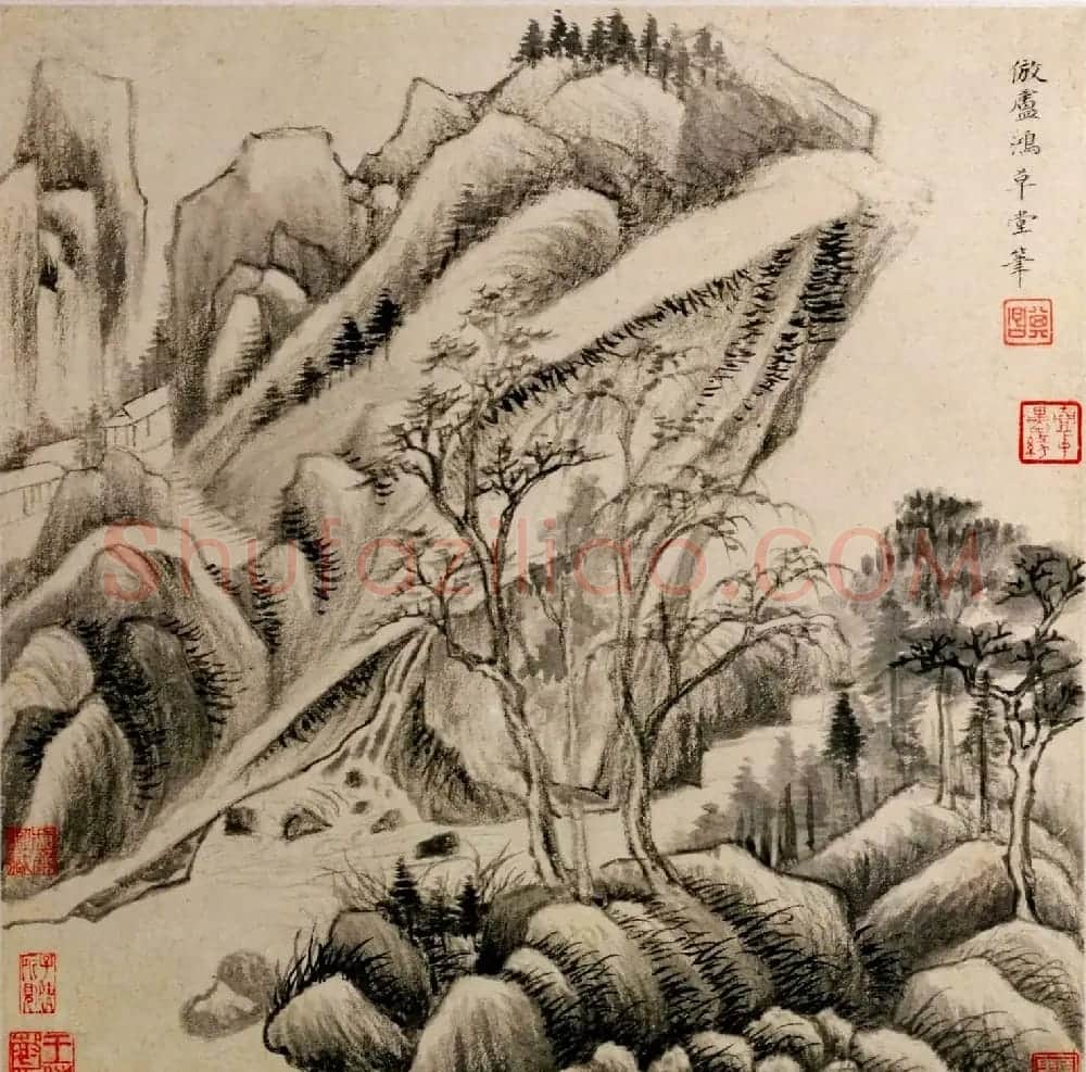 明代董其昌字画欣赏《仿古山水》册 | 传世书法作品鉴赏