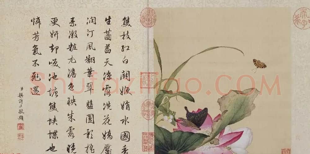 郎世宁工笔画欣赏《花鸟图册》梁诗正书法题诗 | 传世书法作品精选