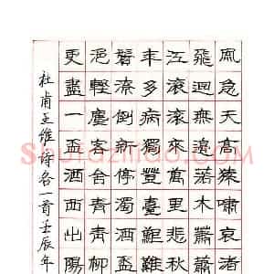 罗扬 硬笔隶书作品《杜甫王维诗各一首》图片欣赏