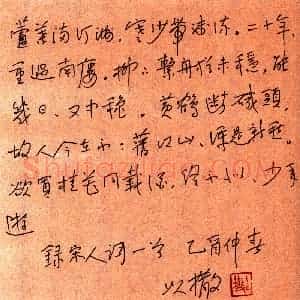 朱以撒硬笔行书宋人词一首  硬笔作品图片欣赏下载